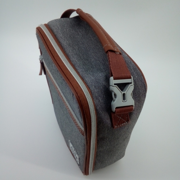 Acorn Street Fit + Fresh Insulated Lunch Box Gray Handle Drink Mesh Zip Around - Picture 6 of 8